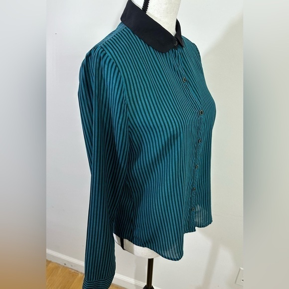 Forever 21 sz med blouse button down long sleeve black & Turquoise - Picture 9 of 13